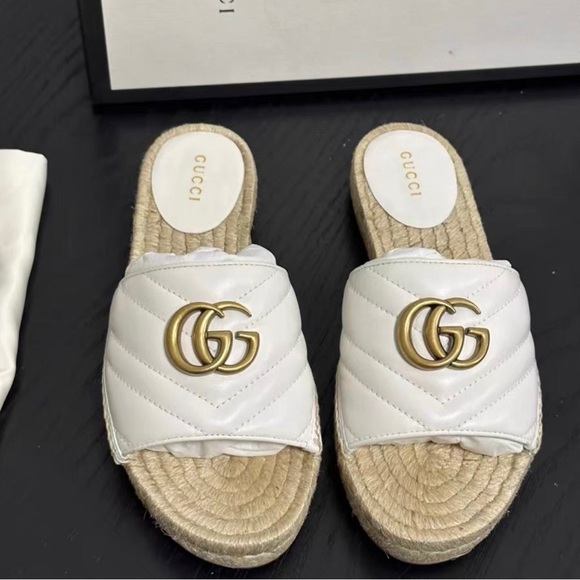 Gucci Quilted White and Gold Espadrilles - Picture 1 of 6